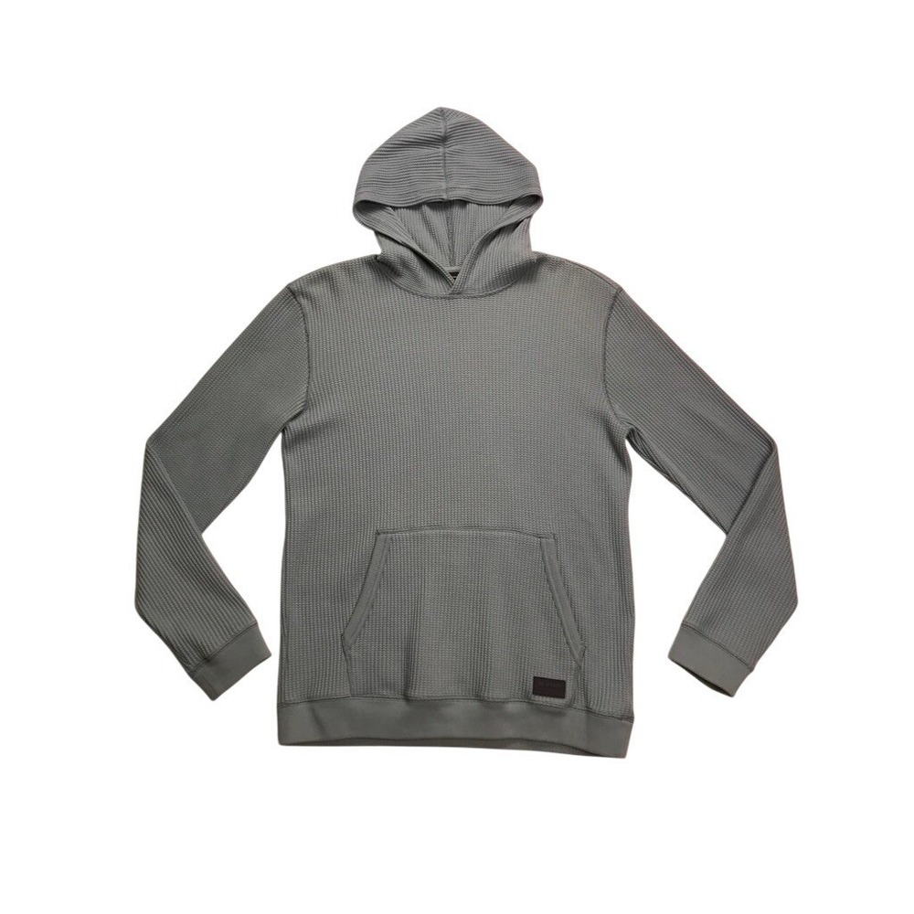 Burton Waffle Knit Hoodie Mens Small Sage Green Pullover Thermal Sweatshirt